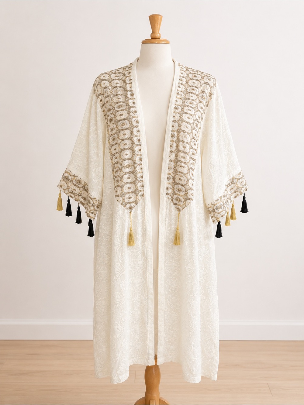 Burberry Boho Embroidered Kimono Cover Up Tassel Resort One Size